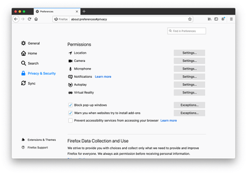 Privacy & Security – Permissions in Firefox