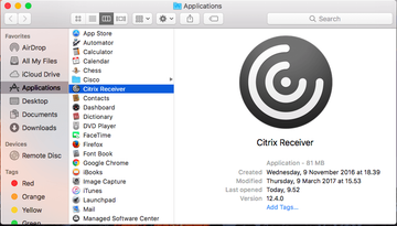 Citrix Receiver entry in Applications folder Citrix Receiver entry in Applications folder