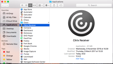 Citrix Receiver entry in Applications folder