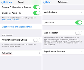 Turn off JavaScript in Safari