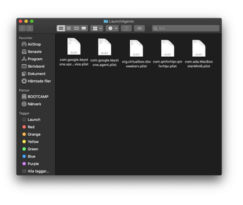 Innehåll i användarens hemkatalog LaunchAgents