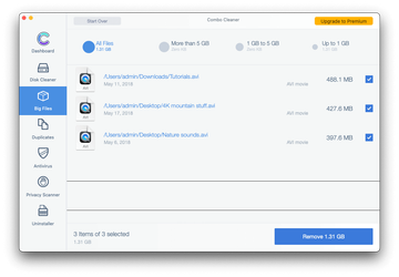 Big Files Finder feature Big Files Finder feature