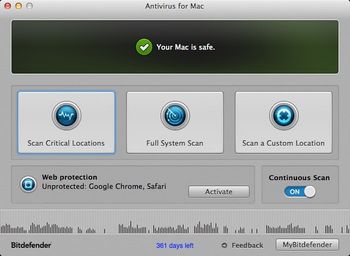 Bitdefender Antivirus for Mac main GUI