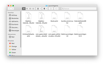 Contenido de la carpeta LaunchAgents en el directorio de inicio del usuario