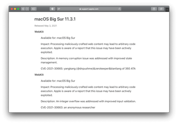 Security content of macOS Big Sur 11.3.1 update