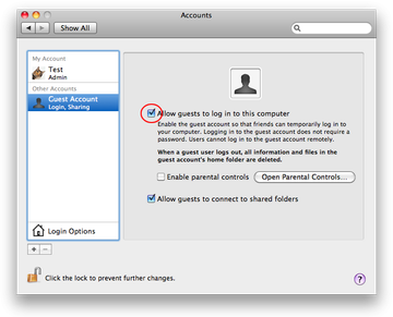 Allow guests to log in to this computer