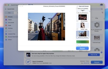 Preview of recoverable files in EaseUS Data Recovery Wizard showing selected images ready for recovery