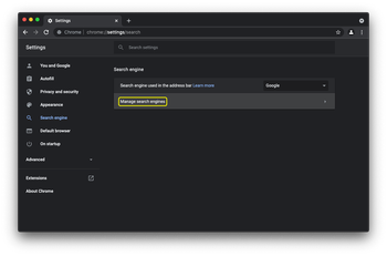Manage search engines in Chrome