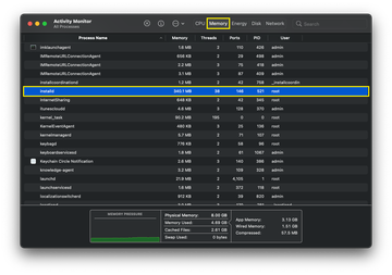 installd high memory process in Activity Monitor on macOS