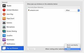 Allow pop-ups for all websites in Safari Allow pop-ups for all websites in Safari
