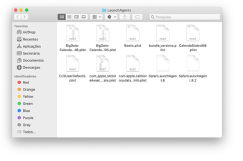 Conteúdo da pasta LaunchAgents no diretório home do utilizador