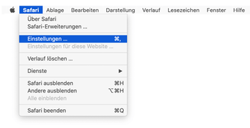 Gehen Sie zu Einstellungen in Safari