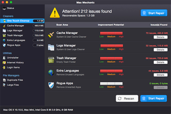 Mac Mechanic scan report listing numerous pseudo issues