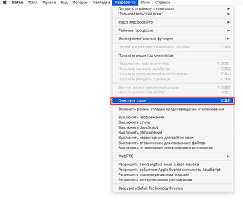 Очистить кэши в Safari