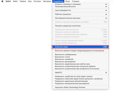 Очистить кэши в Safari Очистить кэши в Safari