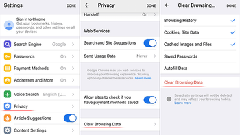 Clear browsing data in Chrome on iOS