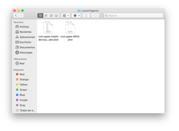 Contenido de la carpeta LaunchAgents a nivel de raíz