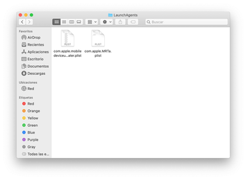 Contenido de la carpeta LaunchAgents a nivel de raíz