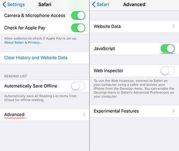 Disable JavaScript on iOS device Disable JavaScript on iOS device