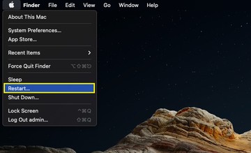 Apple menu with the Restart option on Mac Apple menu with the Restart option on Mac