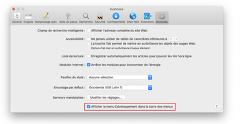 Onglet Avancées sous Safari Préférences Système