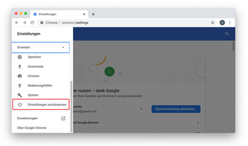Abschnitt Einstellungen zurücksetzen Abschnitt Einstellungen zurücksetzen