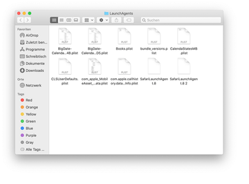 Inhalt des Ordners LaunchAgents im Home-Verzeichnis des Anwenders
