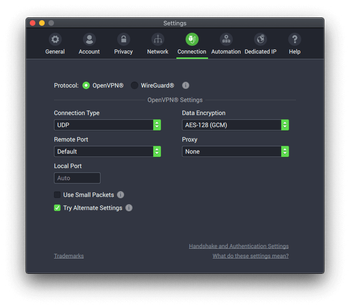 Protocol settings