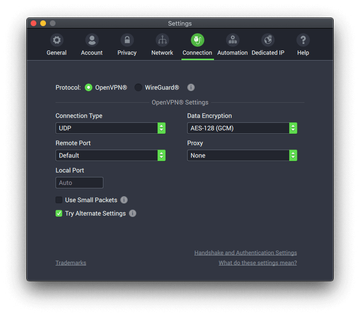 Protocol settings