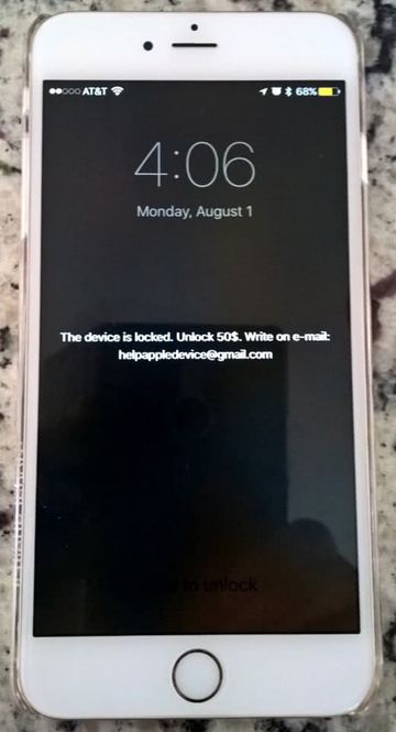 Rogue lock screen on iPhone due to helpappledevice@gmail.com hijack