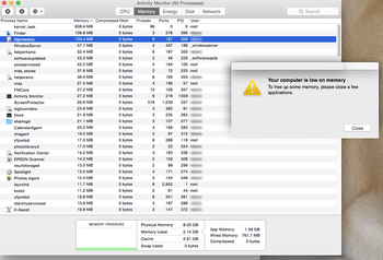 Scareware causing low memory alert on Mac