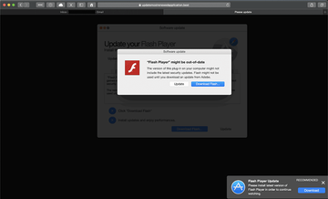 Fake Adobe Flash Player update popup, the primary source for UtilityParze attack