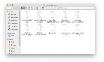 Contenido de la carpeta LaunchDaemons