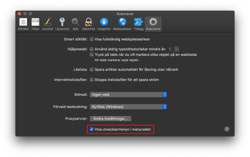 Fliken Avancerat i menyn Inställningar Fliken Avancerat i menyn Inställningar