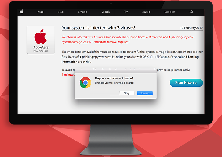 Your Mac is infected with 3 viruses” popup alert removal