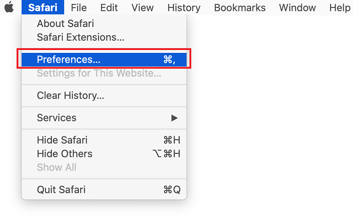 Pergi ke Preferensi di Safari