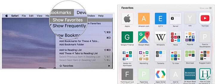 Show Favorites in Safari