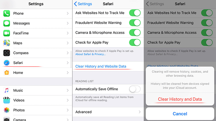 Clear history and data in Safari on iOS