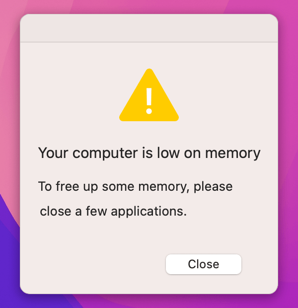 Ошибка your computer is low on memory mac os