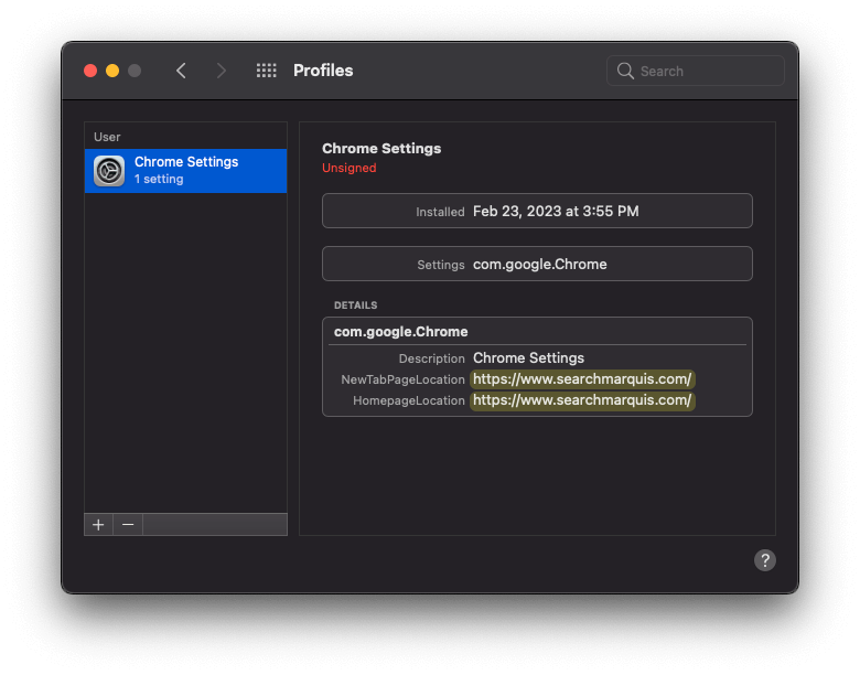 Device profile added by SearchMarquis to control Chrome Device profile added by SearchMarquis to control Chrome