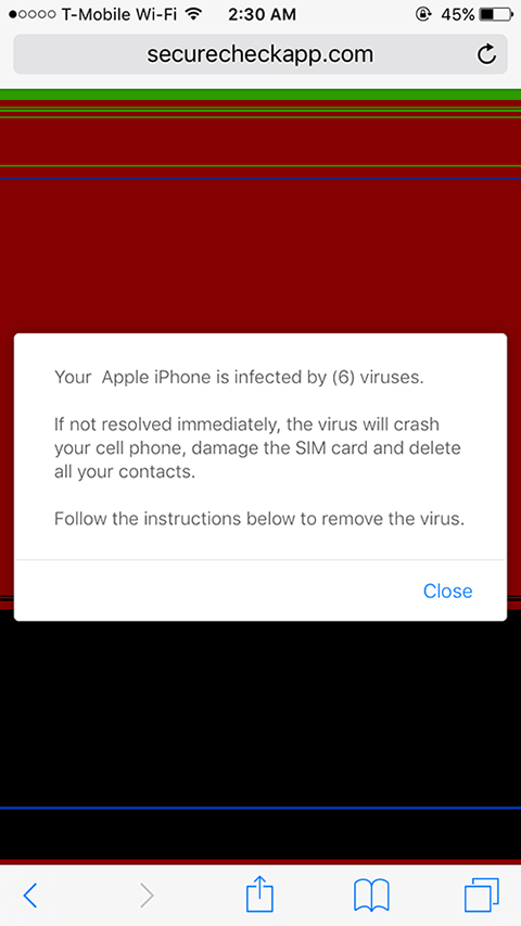 iPhone Safari virus warning may use extra scare tactics