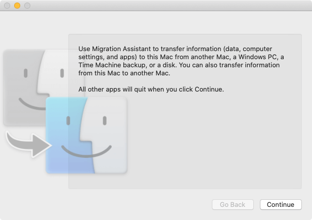 Migration Assistant initial screen Migration Assistant initial screen