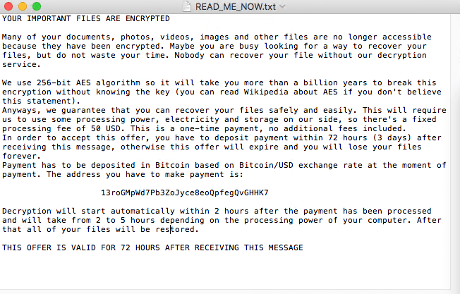 READ_ME_NOW.txt ransom note displayed by ThiefQuest READ_ME_NOW.txt ransom note displayed by ThiefQuest