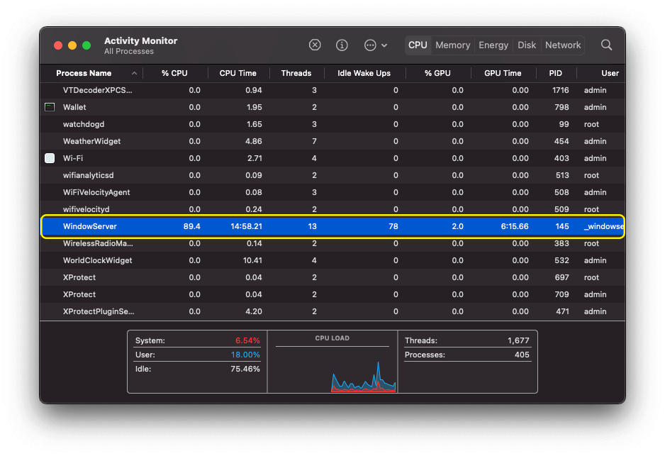 WindowServer using up too much CPU on Mac