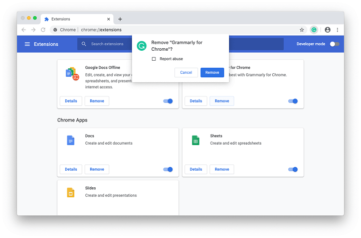 Confirm Grammarly removal from Chrome Confirm Grammarly removal from Chrome