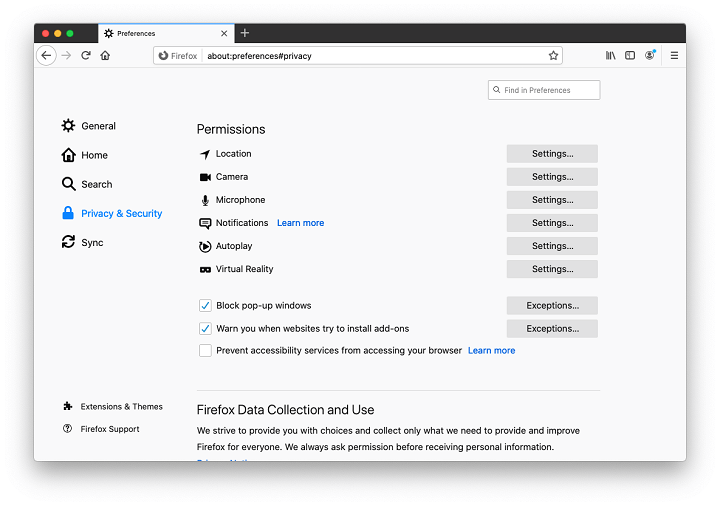 Privacy & Security – Permissions in Firefox Privacy & Security – Permissions in Firefox