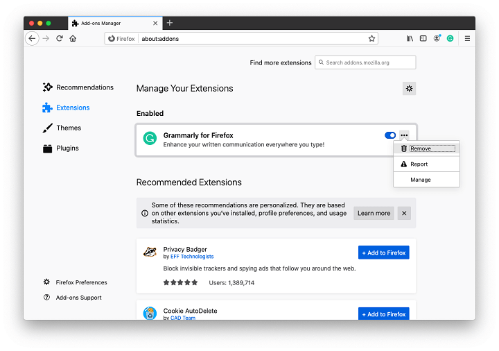 Remove Grammarly for Firefox Remove Grammarly for Firefox