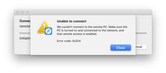 remote desktop 0x204 mac