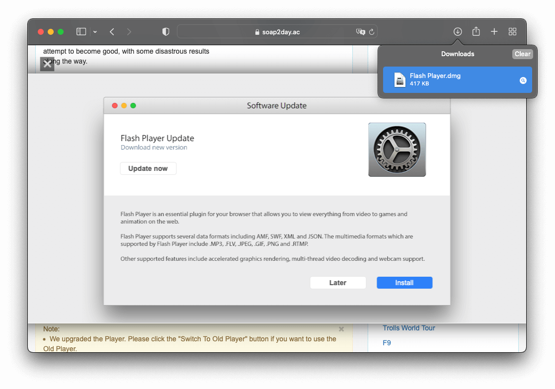 Bogus Adobe Flash Player update popup in Safari