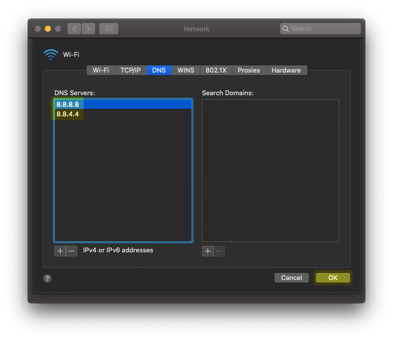 Add new DNS server addresses Add new DNS server addresses